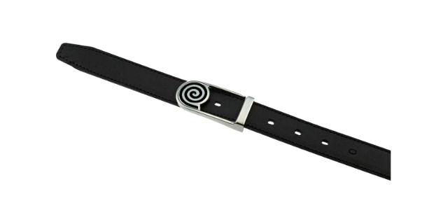 BELT<br> Silver buckle. Black enamel