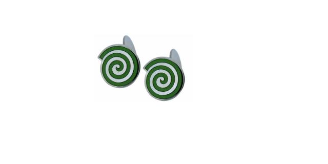 SILVER CUFFLINKS<br> Enamel, green