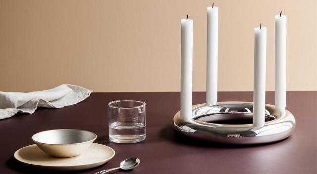 AURA<br> Candleholder, silverplated brass

